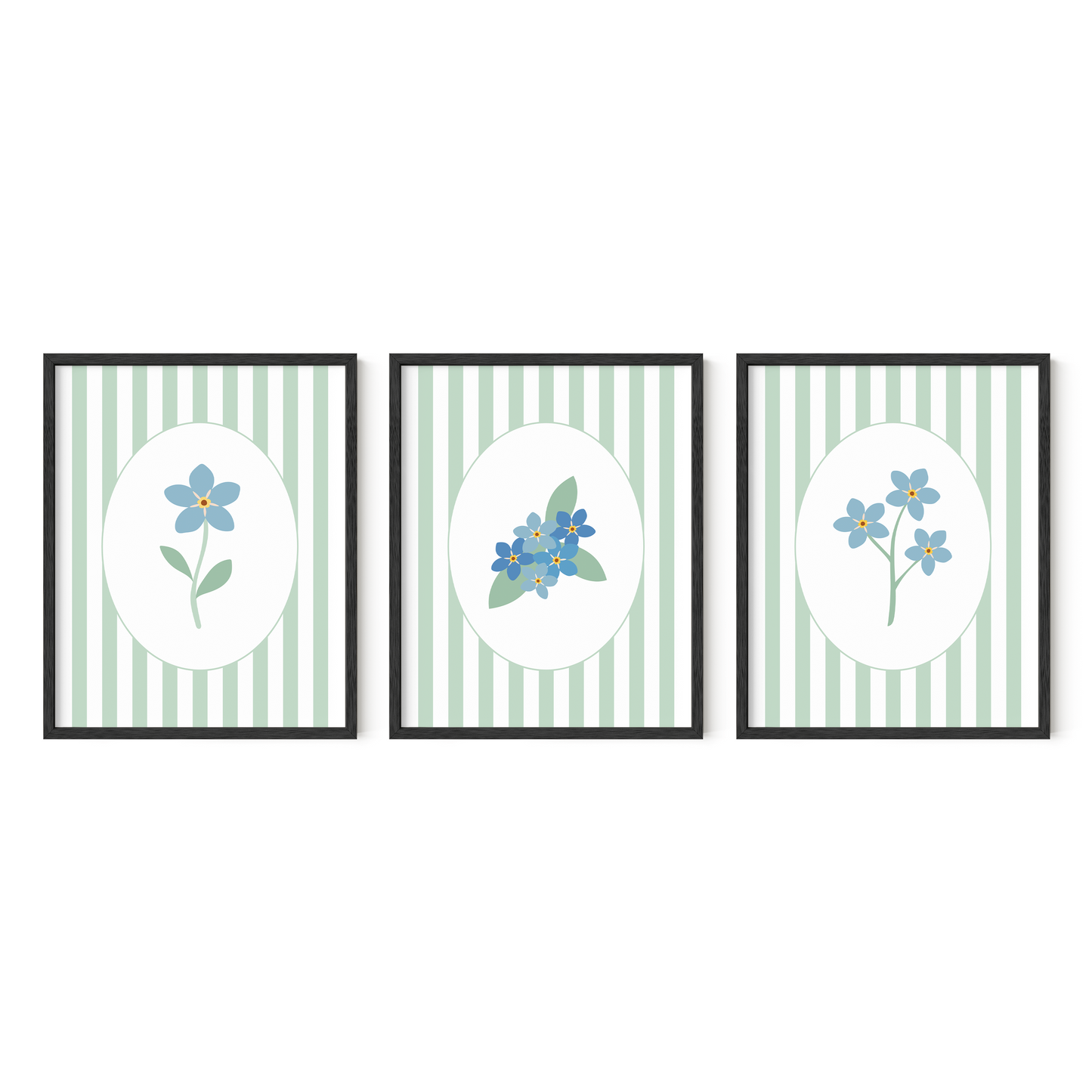 Striped Floral Art Prints (Set of 3)