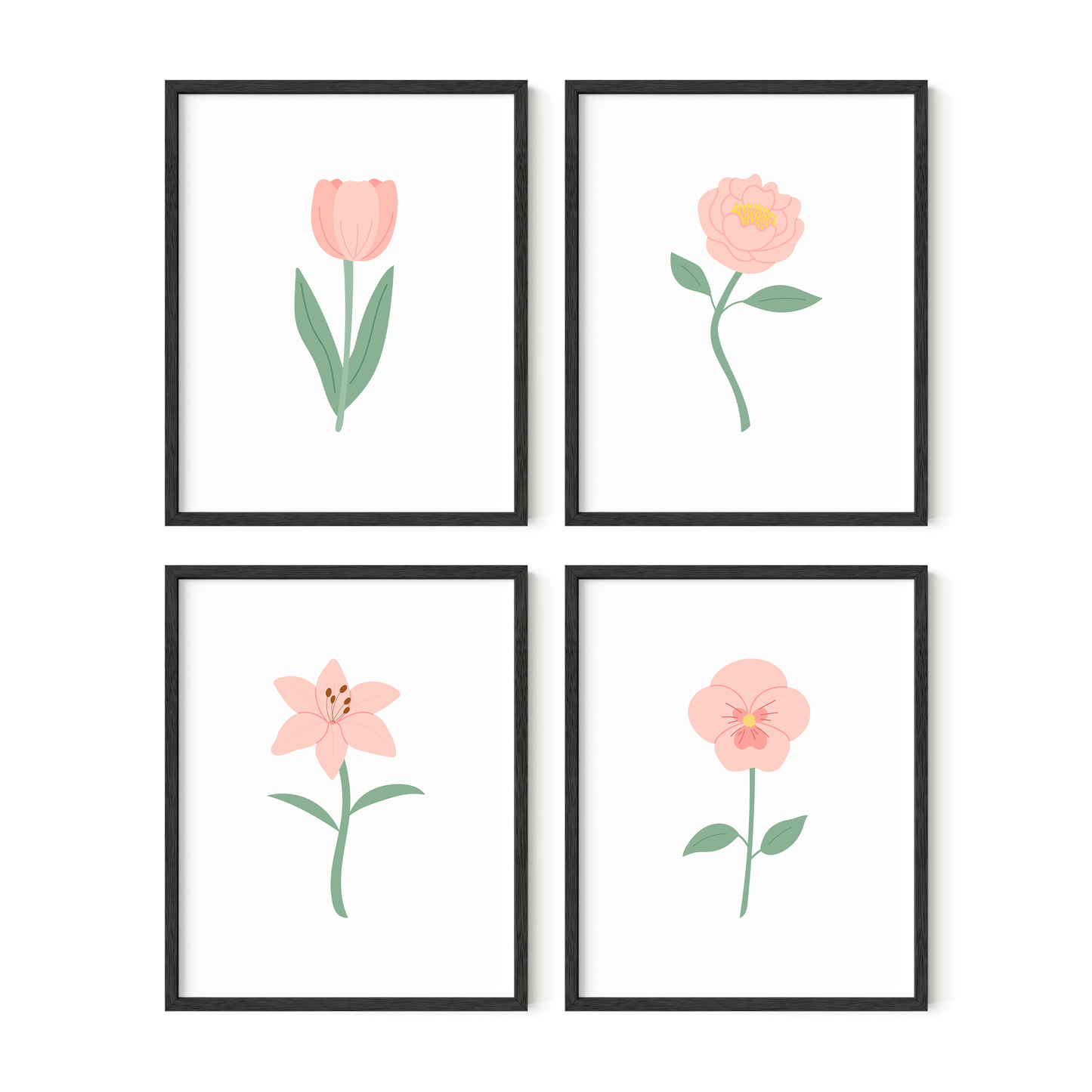 Pink Floral Art Prints (Set of 4)