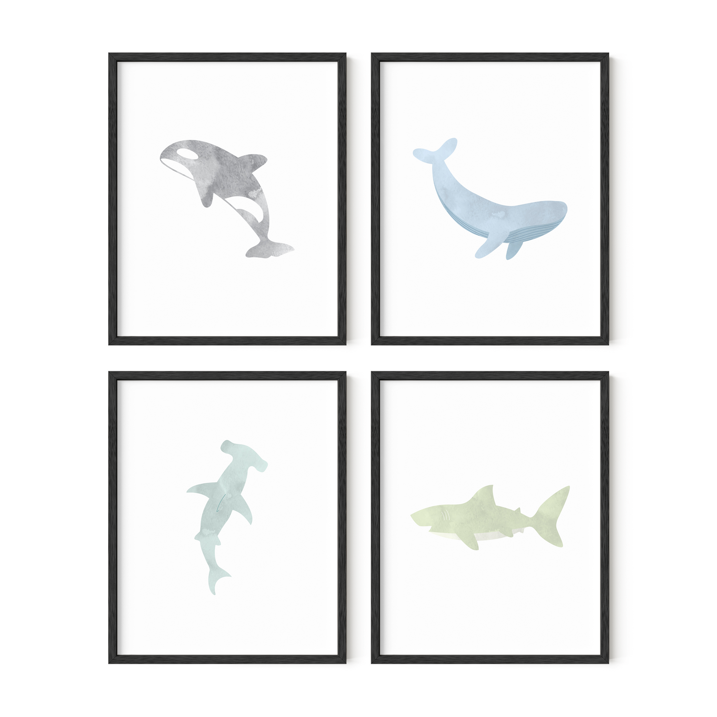 Watercolor Ocean Animal Art Prints (Set of 4)