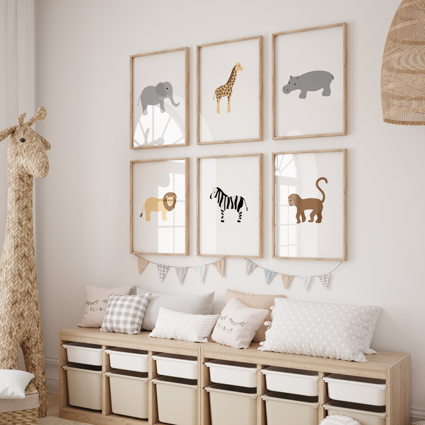 Neutral safari nursery wall art set