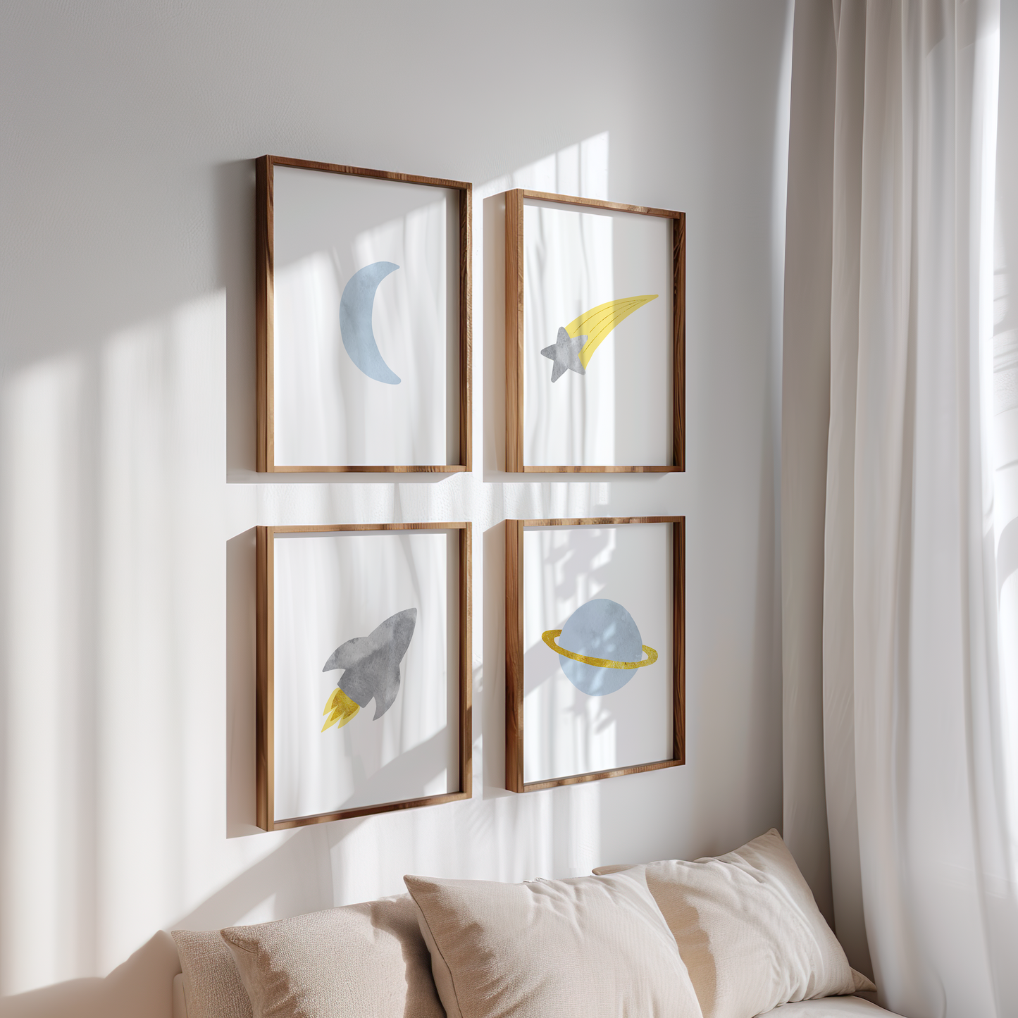 Outer space wall art set in frames