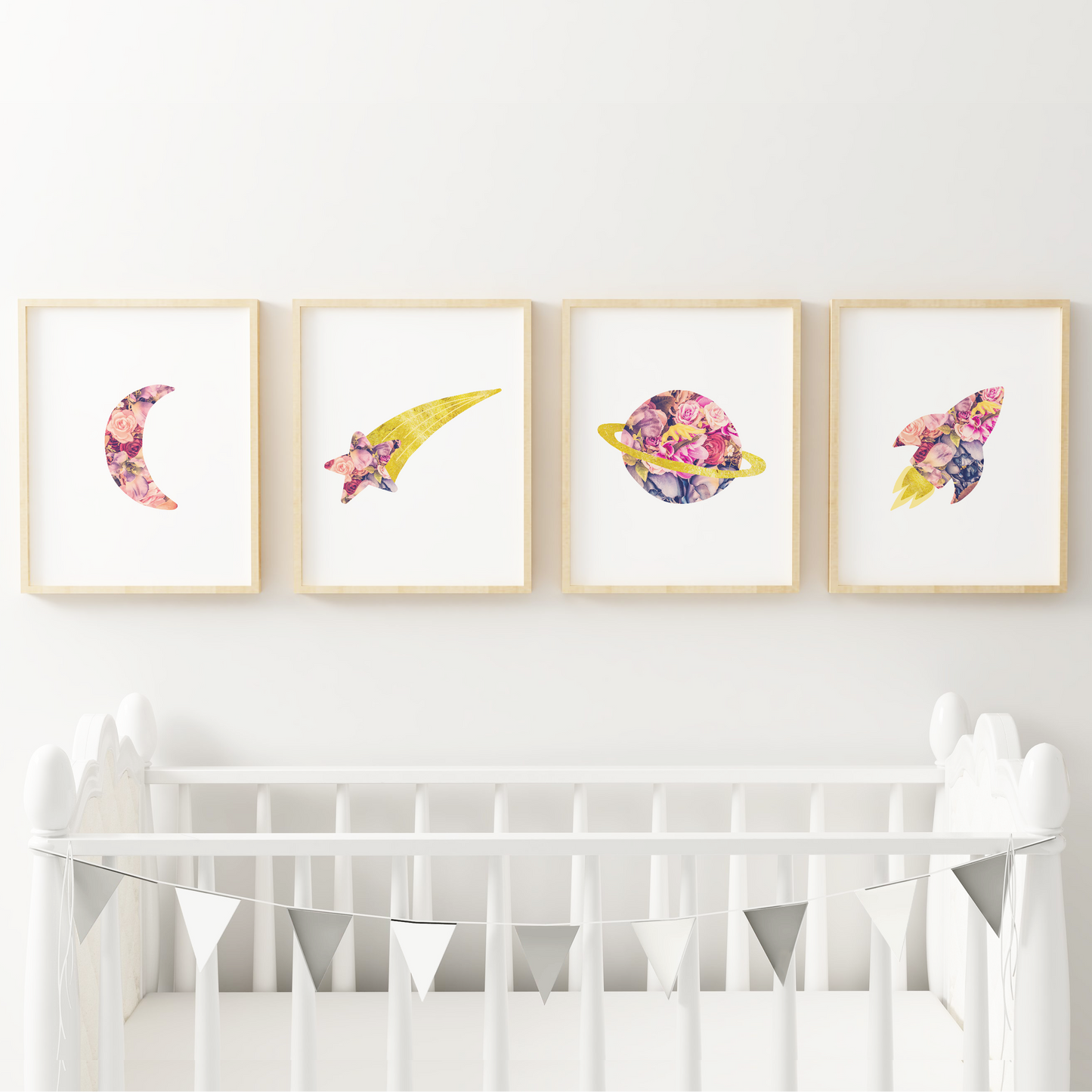 Floral Space Art Prints (Set of 4)