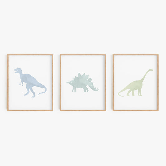 Blue and green dinosaur wall art set of 3