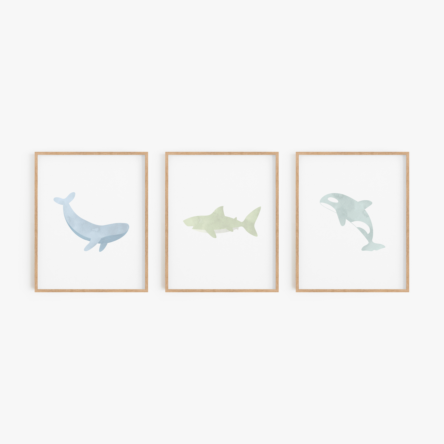 Blue whale shark and orca framed wall art