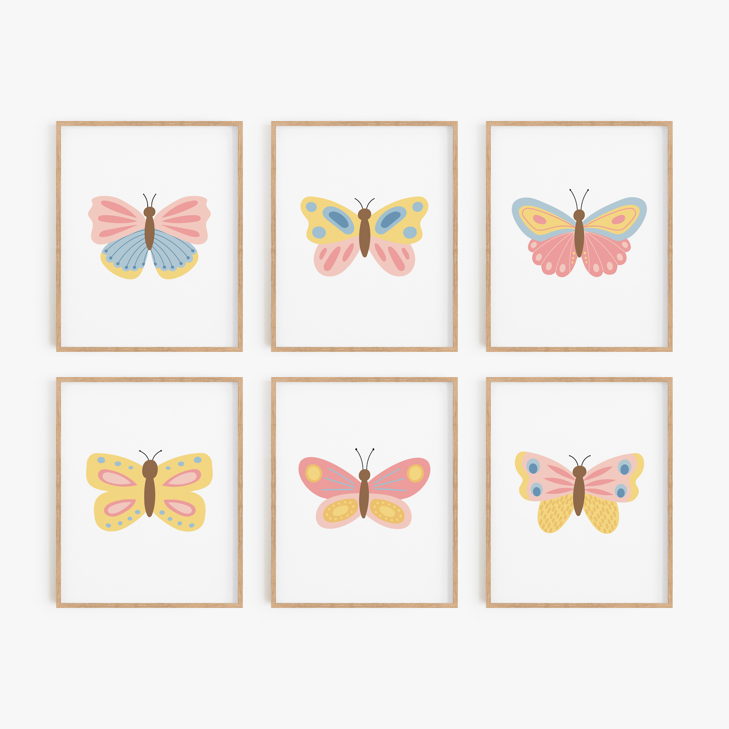 Butterfly art set of 6 framed prints
