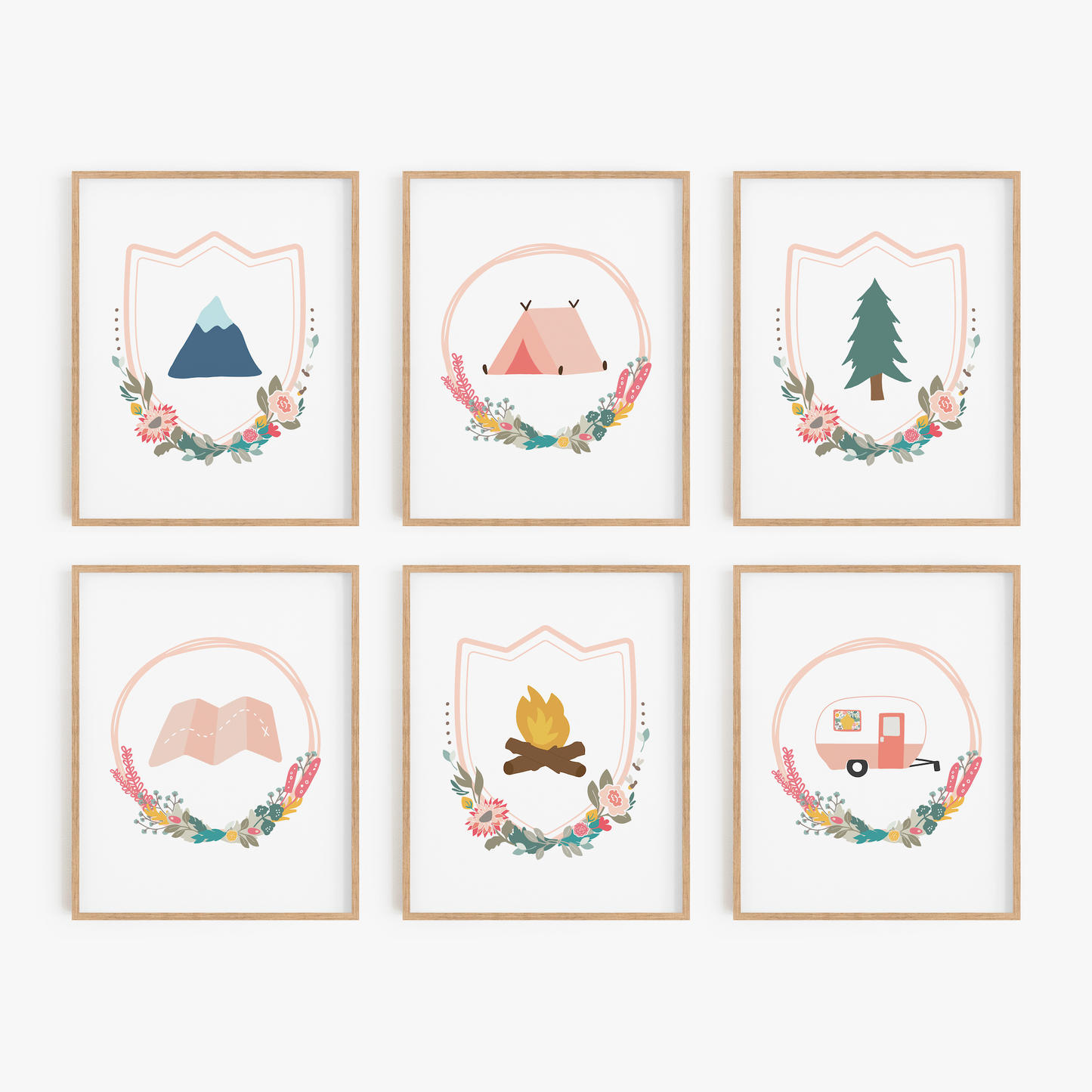 Camping theme framed artwork for girls room
