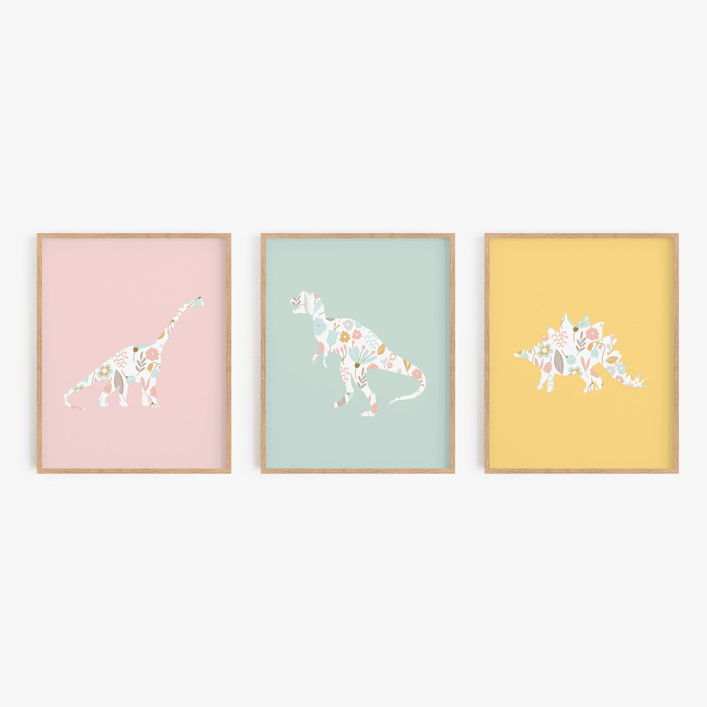 Dinosaur wall art set of 3 for girl nursery