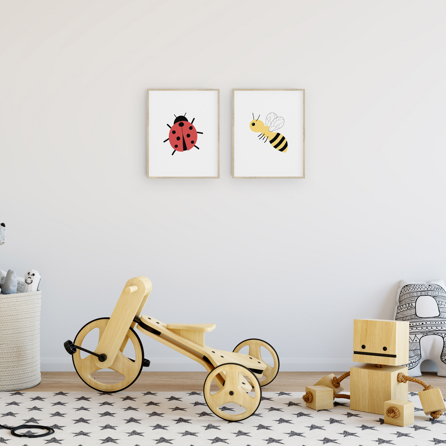 Honey Bee and Ladybug Art Prints (Set of 2)