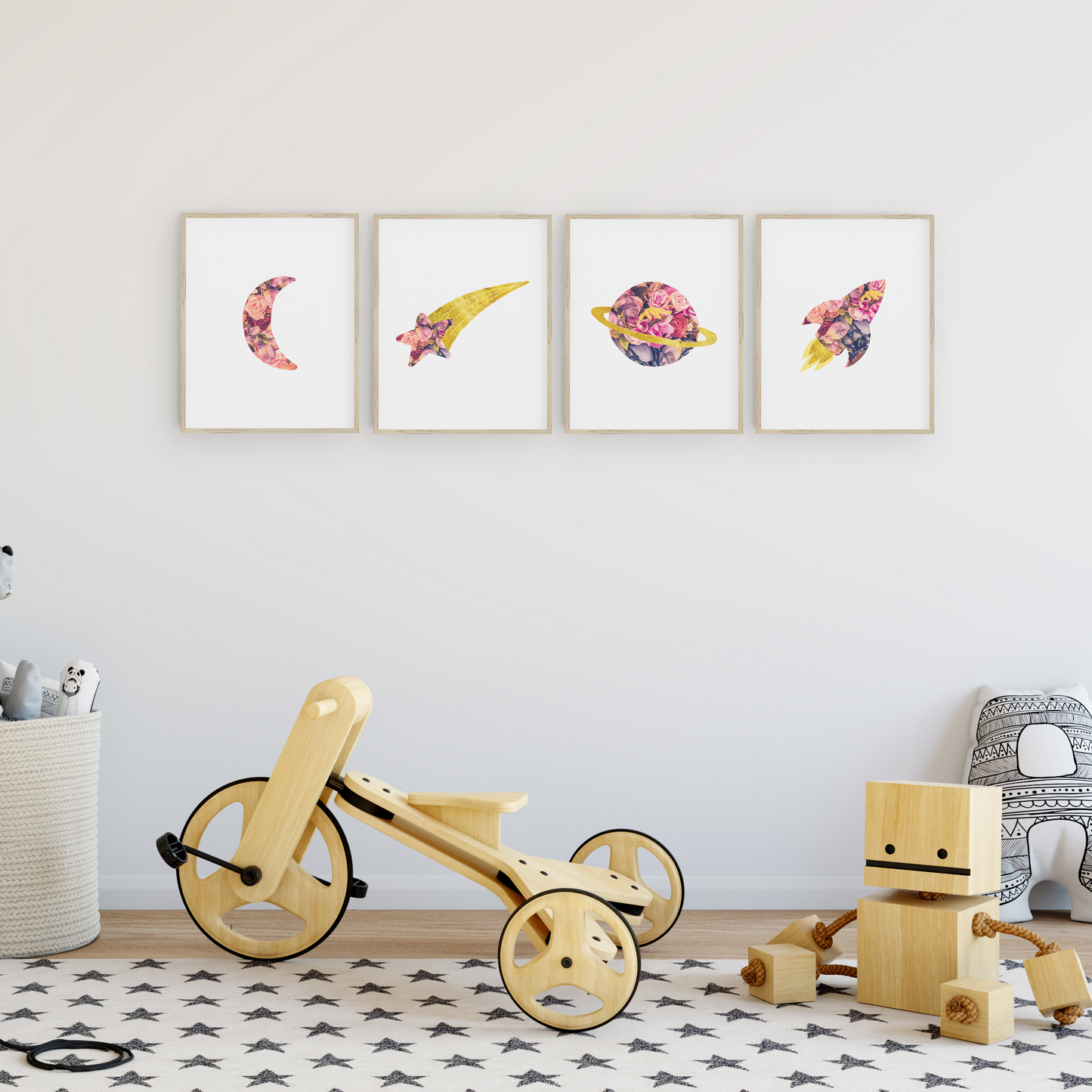 Floral Space Art Prints (Set of 4)