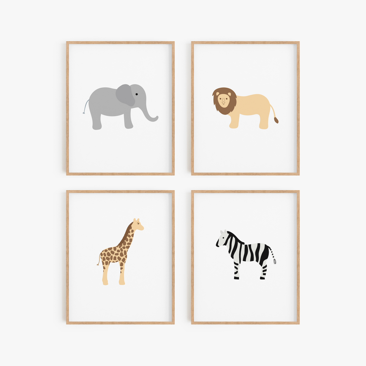 Lion elephant zebra and giraffe wall art