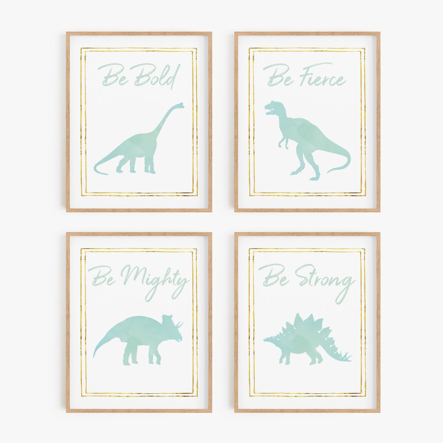 Mint green watercolor dinosaur wall art set