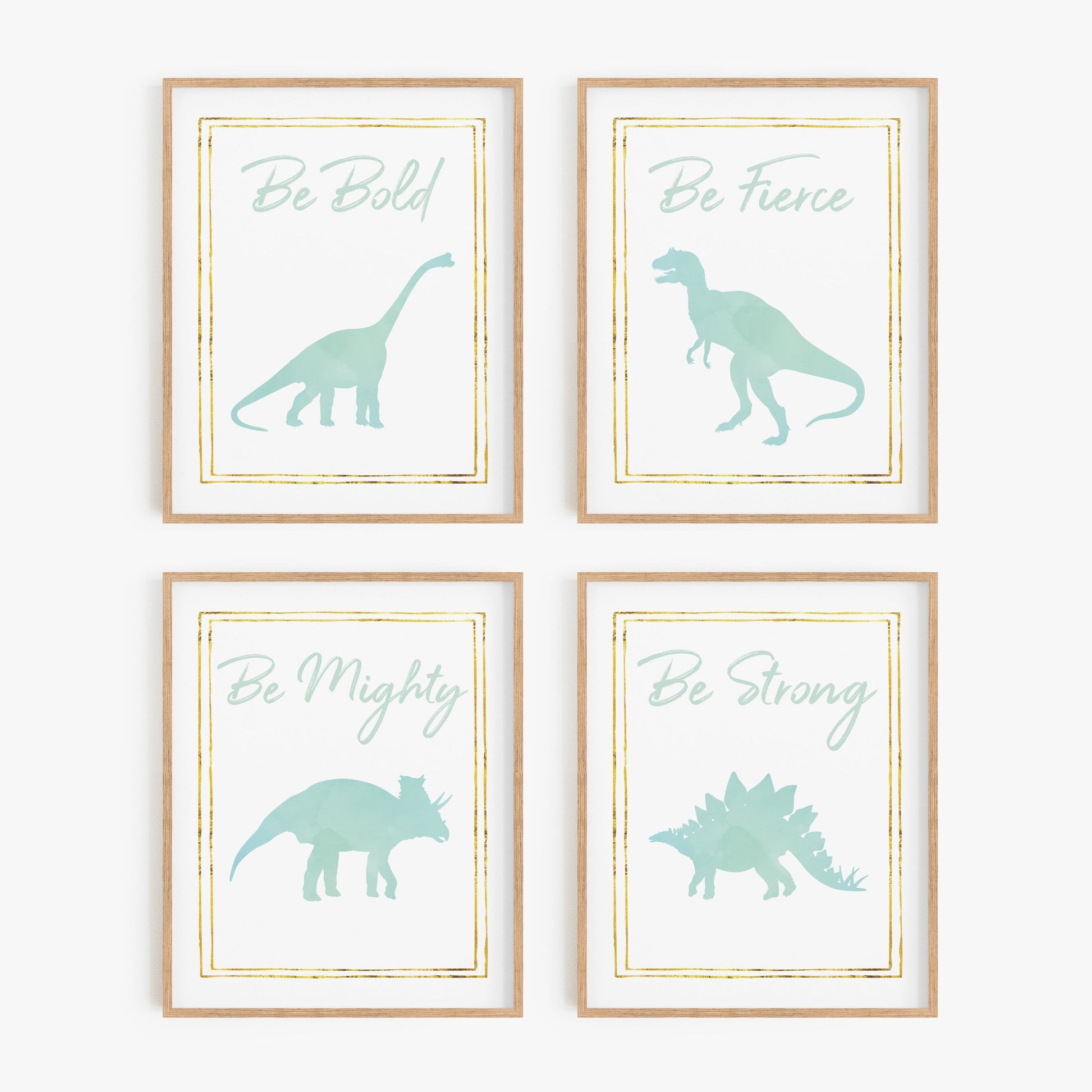 Mint green watercolor dinosaur wall art set