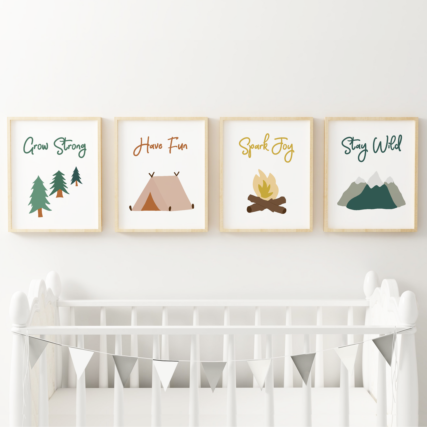 Nature artwork in nursery above crib
