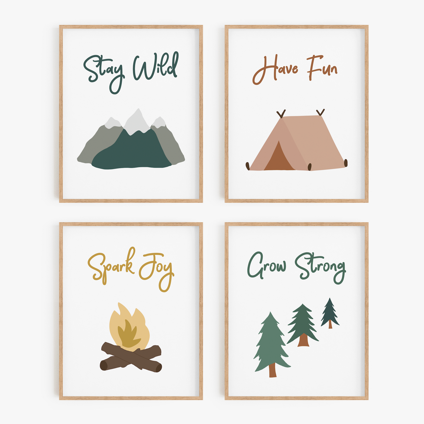 Nature themed wall art set of 4 in neutral colors
