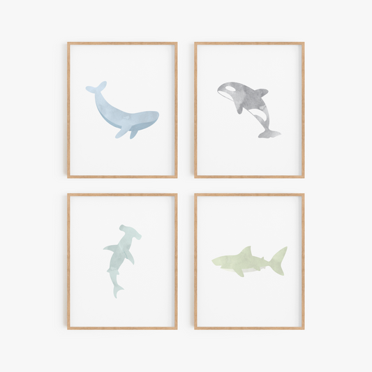 Ocean themed watercolor nursery art set