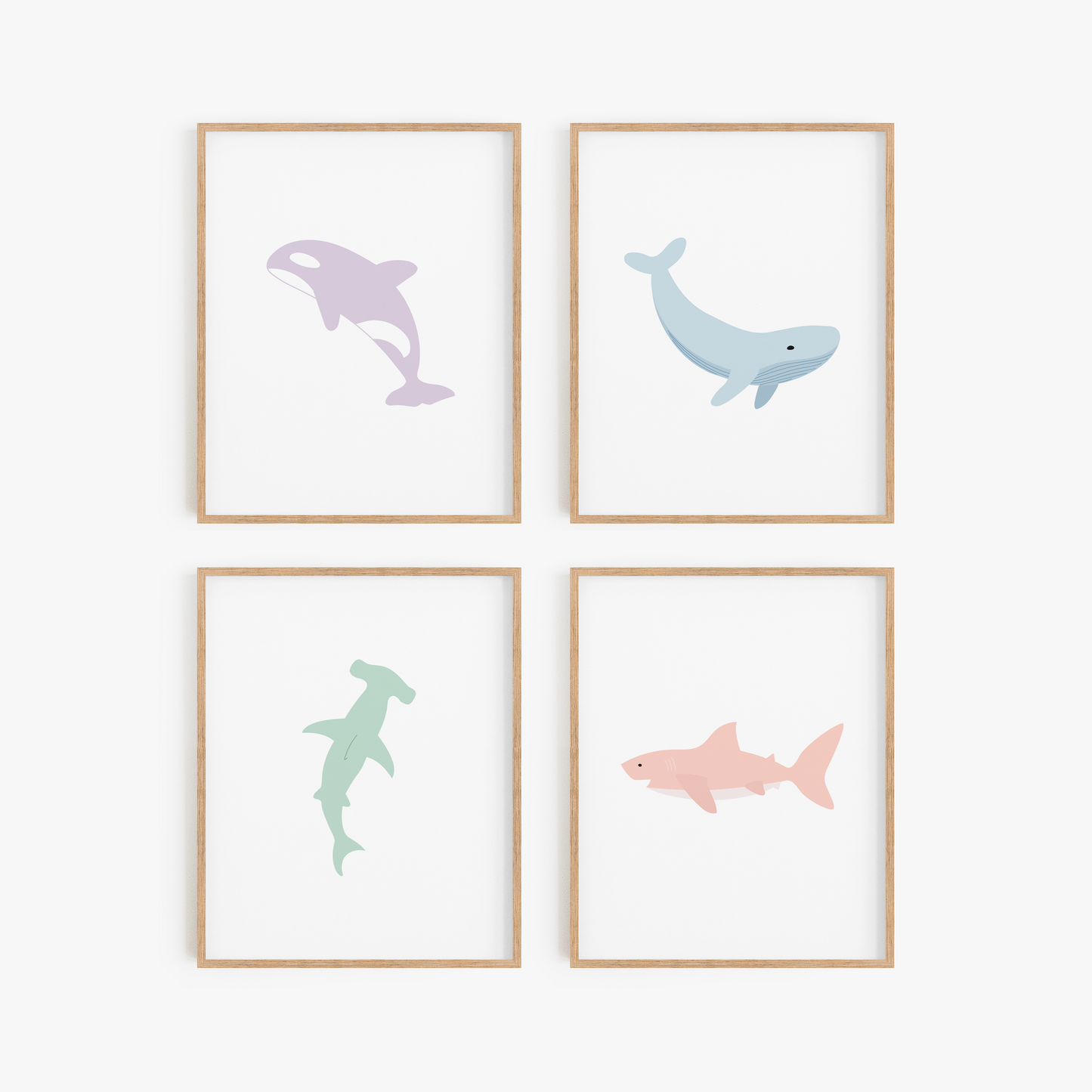 Pastel whale and shark nursery art