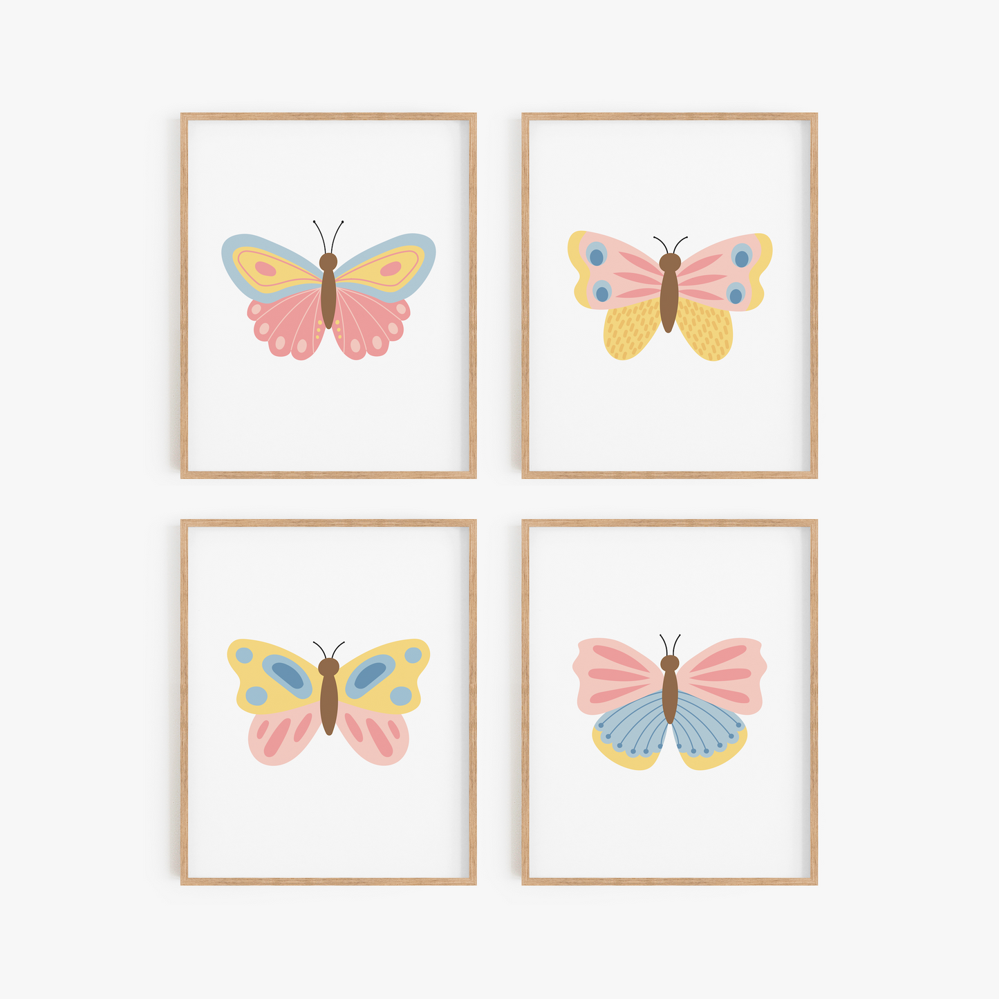 Pink and yellow butterfly wall art set of 4