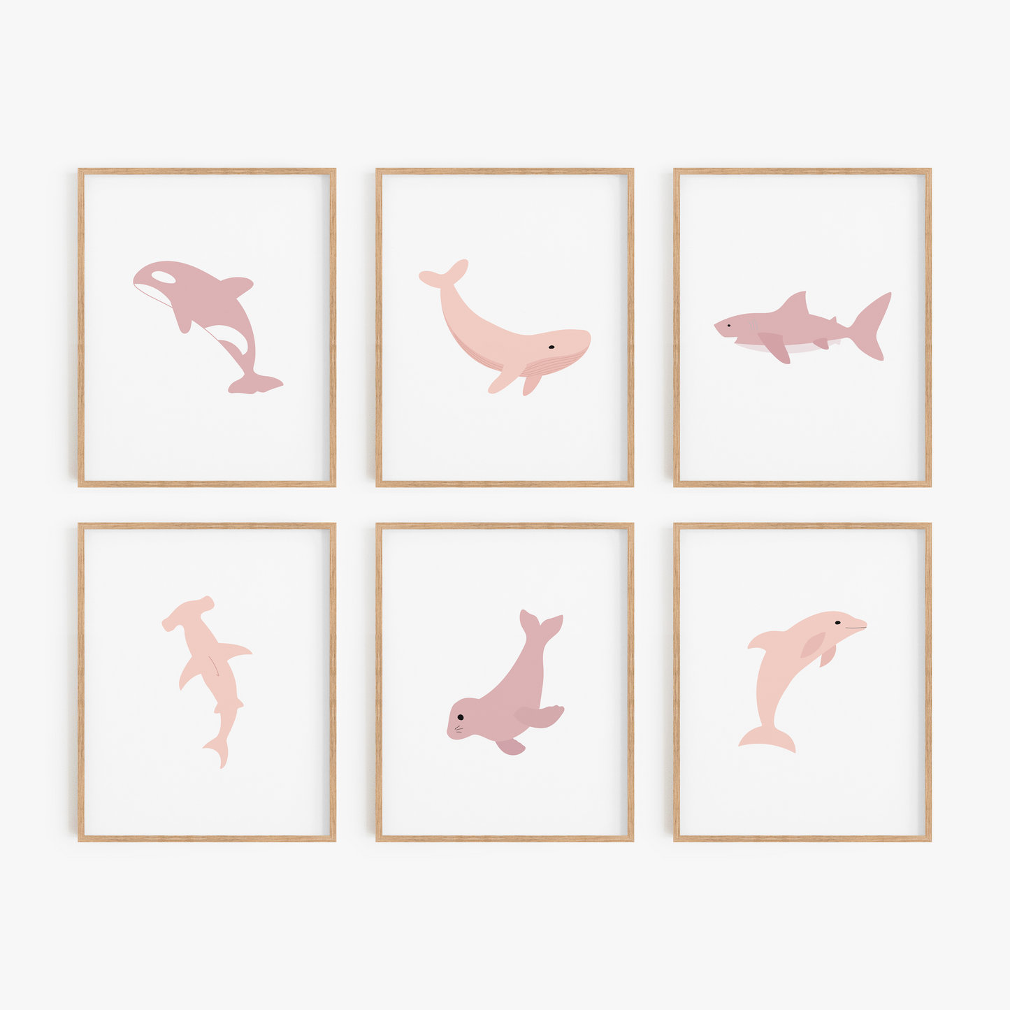 Pink sea animal wall art for girls room