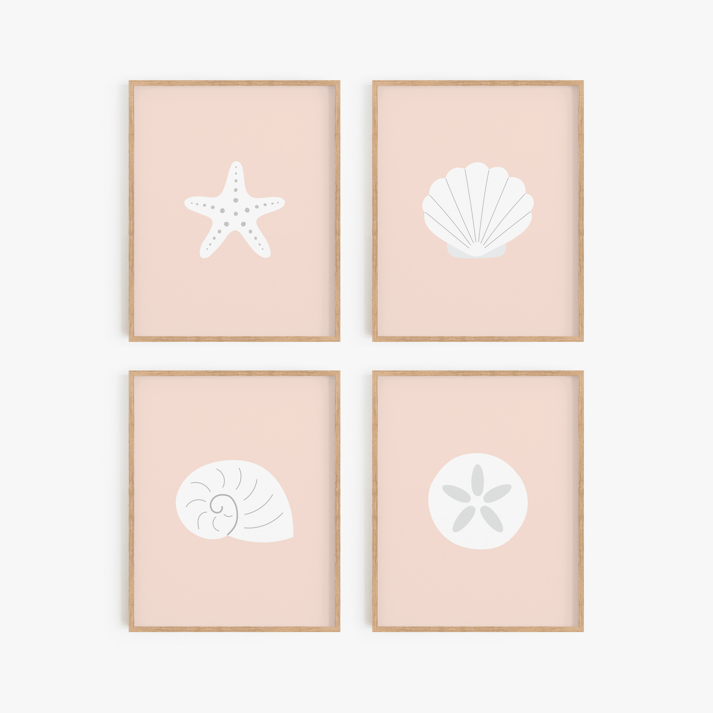 Pink shell framed wall art set of 4