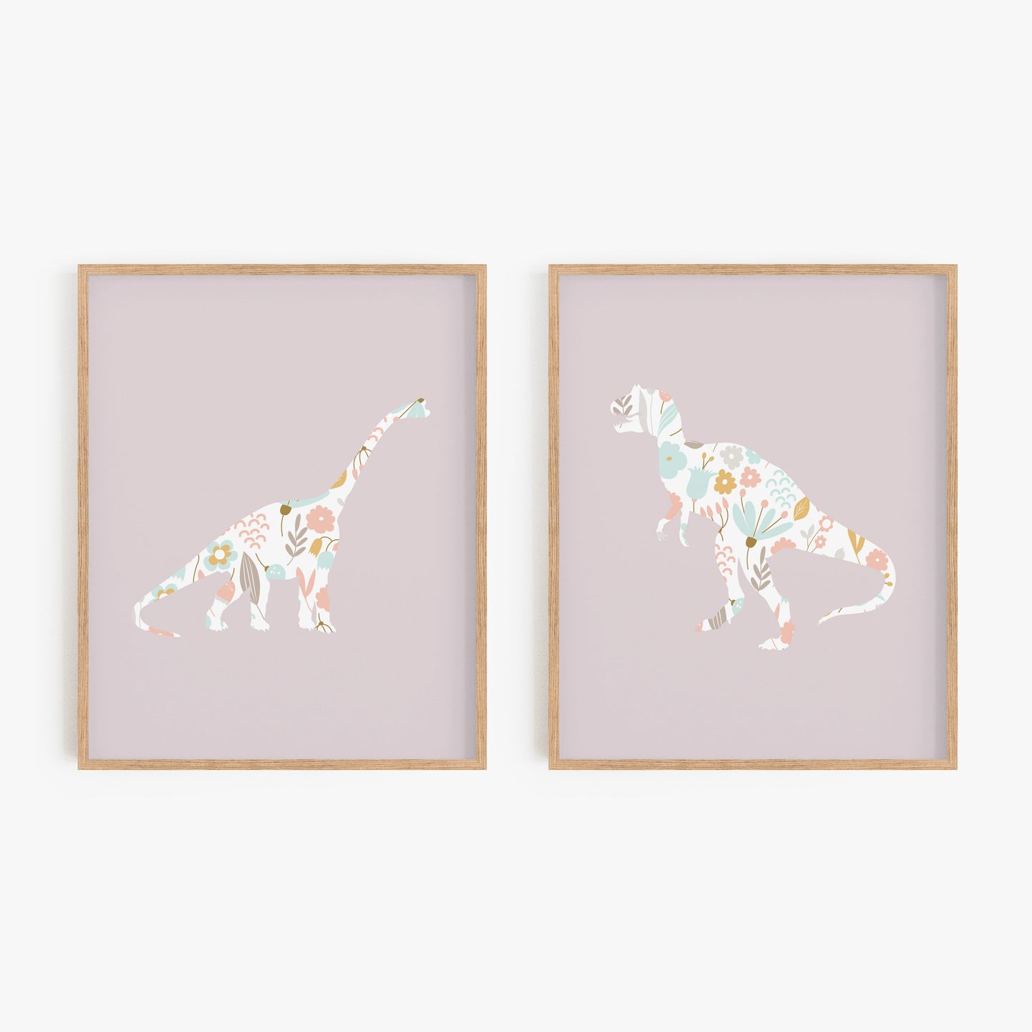 Purple dinosaur art prints set of 2
