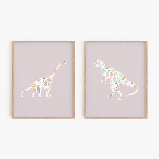 Purple dinosaur art prints set of 2