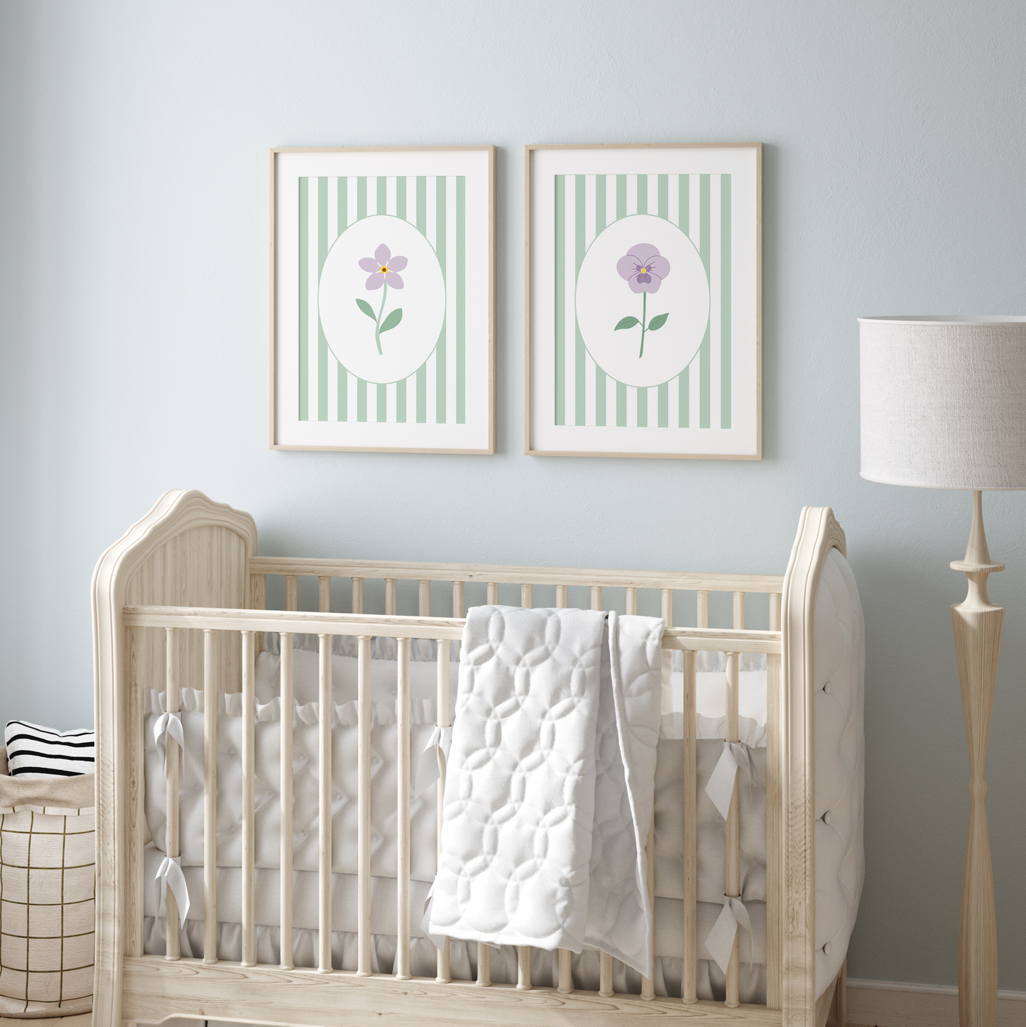 Striped Floral Art Prints (Set of 2)