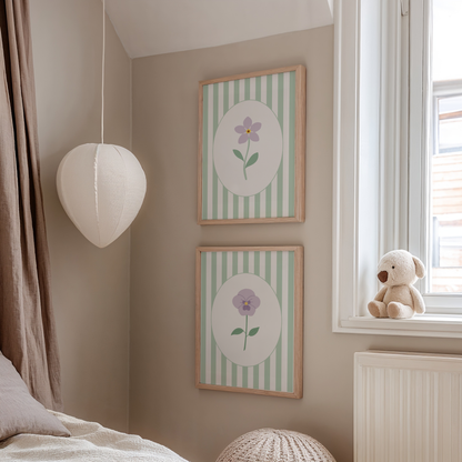 Striped Floral Art Prints (Set of 2)