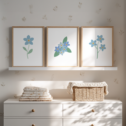 Forget-Me-Not Flower Art Prints (Set of 3)