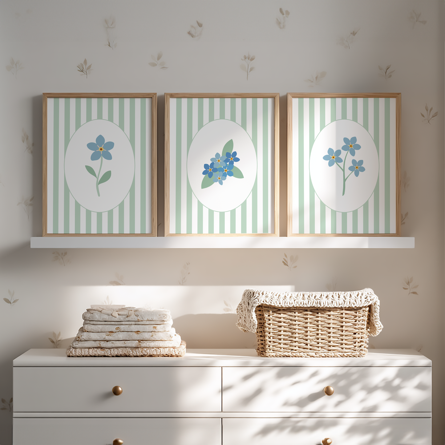 Striped Floral Art Prints (Set of 3)