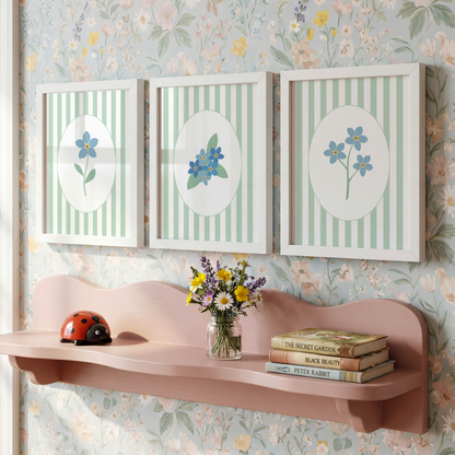 Striped Floral Art Prints (Set of 3)