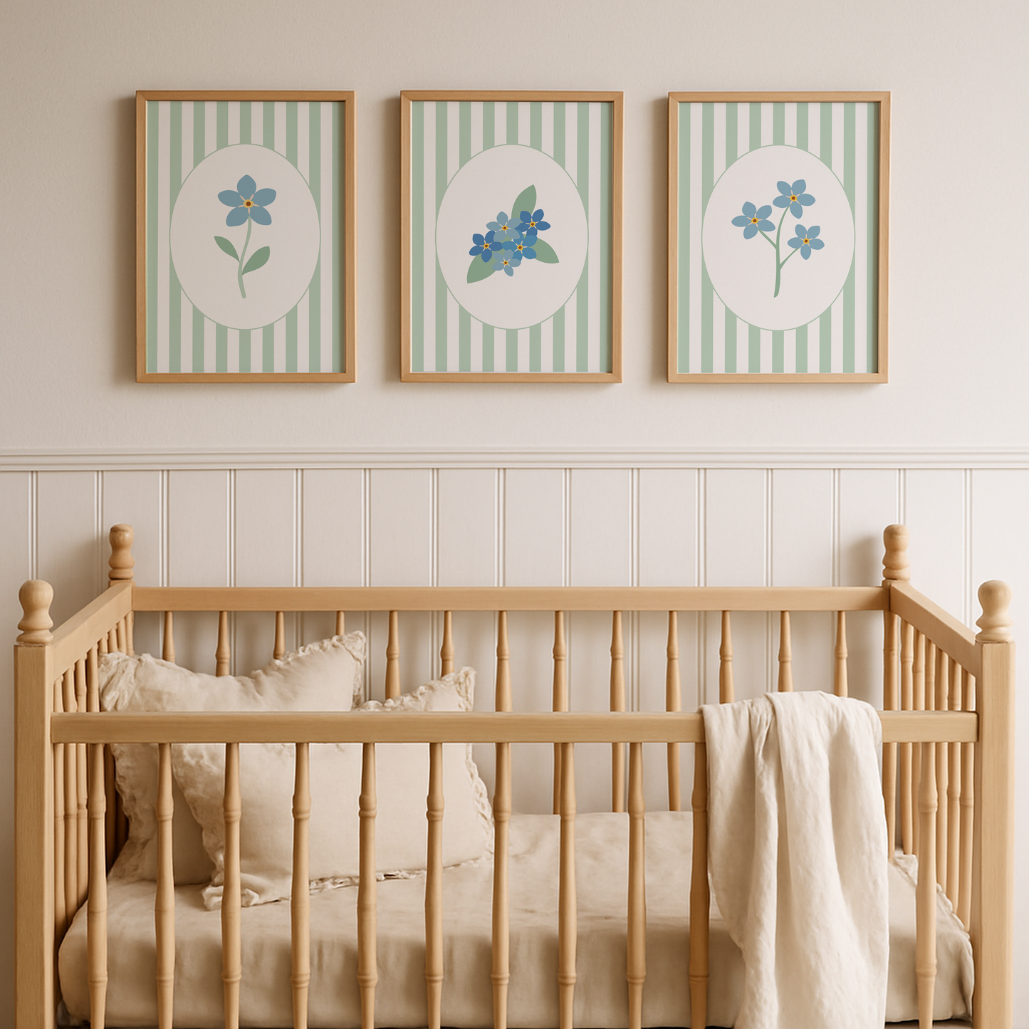 Striped Floral Art Prints (Set of 3)