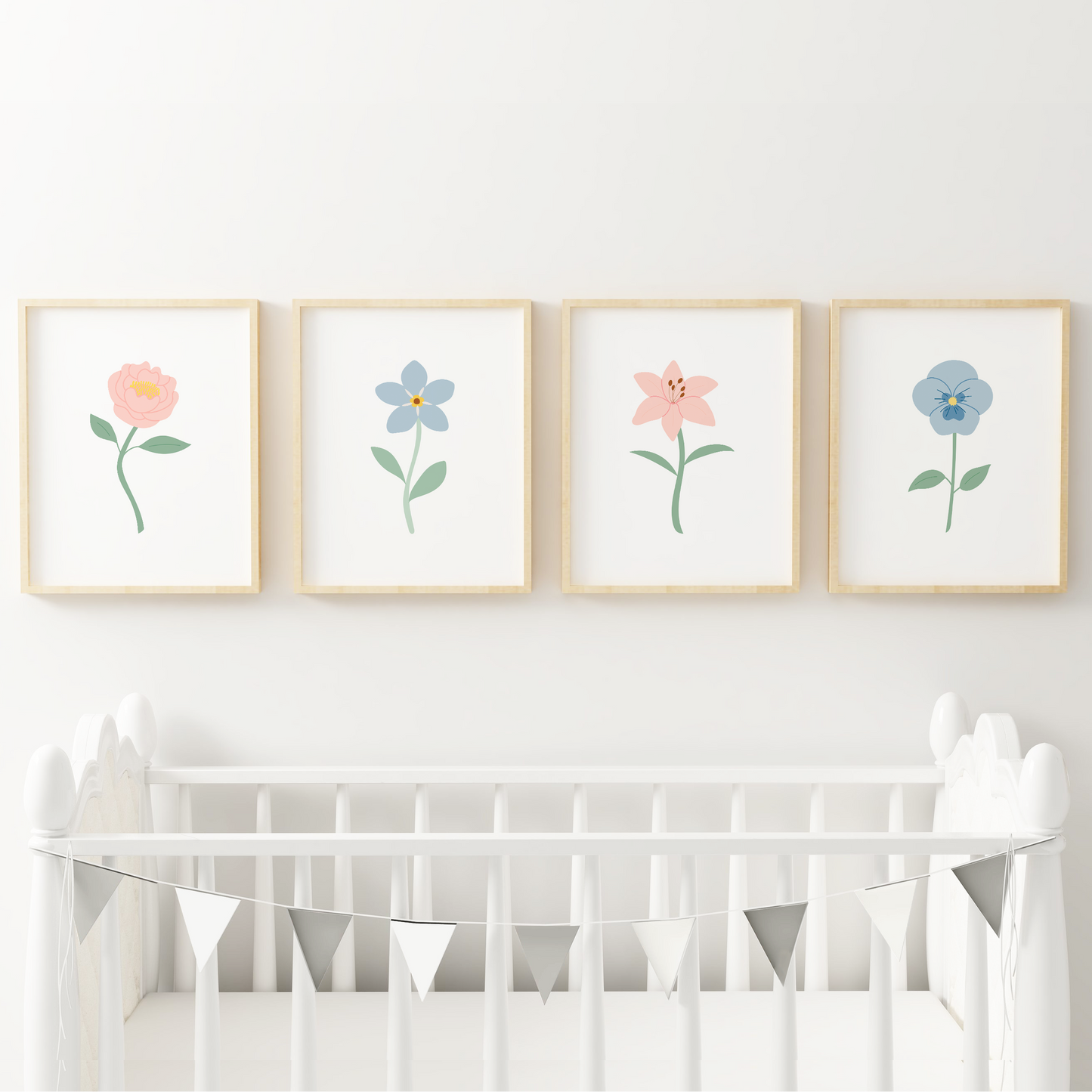 Light Blue and Pink Floral Art Prints (Set of 4)