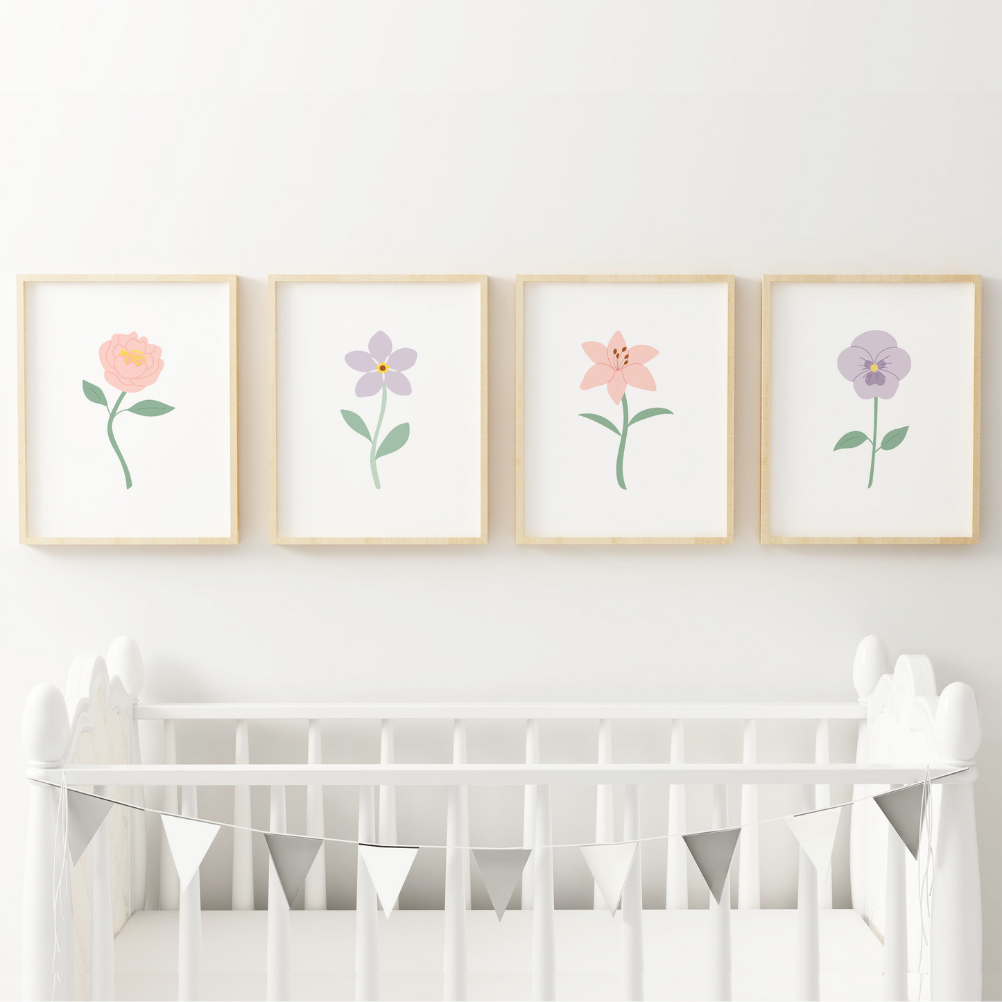 Light Pink and Purple Floral Art Prints (Set of 4)