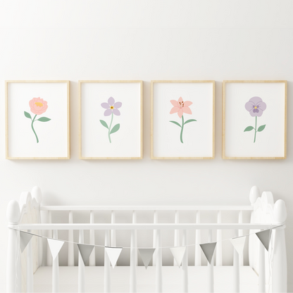 Light Pink and Purple Floral Art Prints (Set of 4)