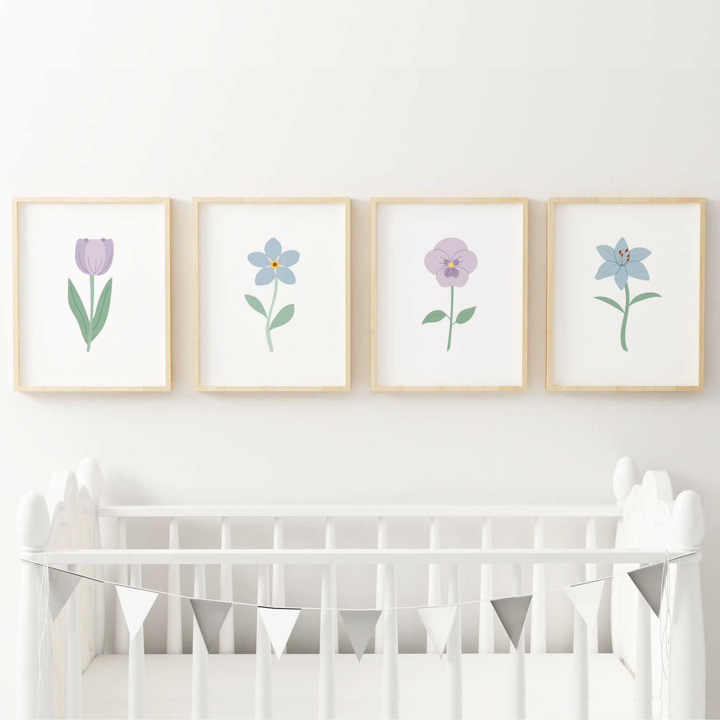 Light Purple and Blue Floral Art Prints (Set of 4)