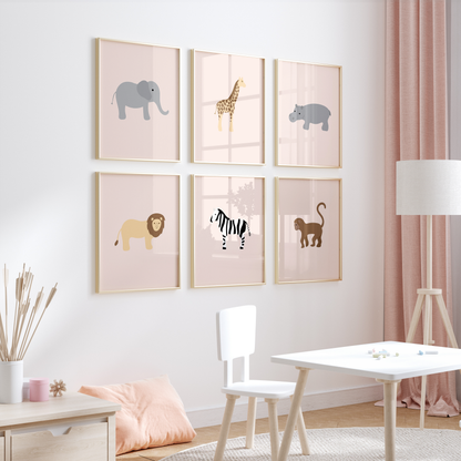 Safari Animal Art Prints (Set of 6)