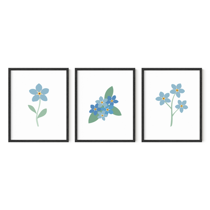 Forget-Me-Not Flower Art Prints (Set of 3)