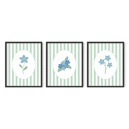 Striped Floral Art Prints (Set of 3)