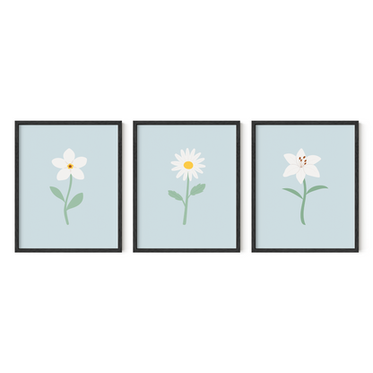 White Floral Art Prints (Set of 3)