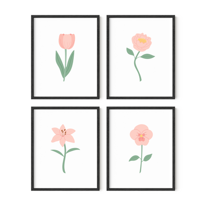 Pink Floral Art Prints (Set of 4)