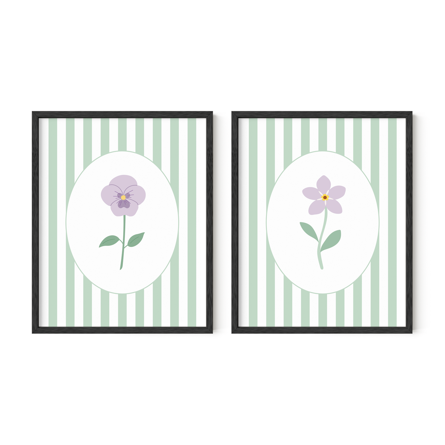Striped Floral Art Prints (Set of 2)