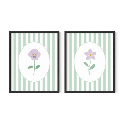 Striped Floral Art Prints (Set of 2)