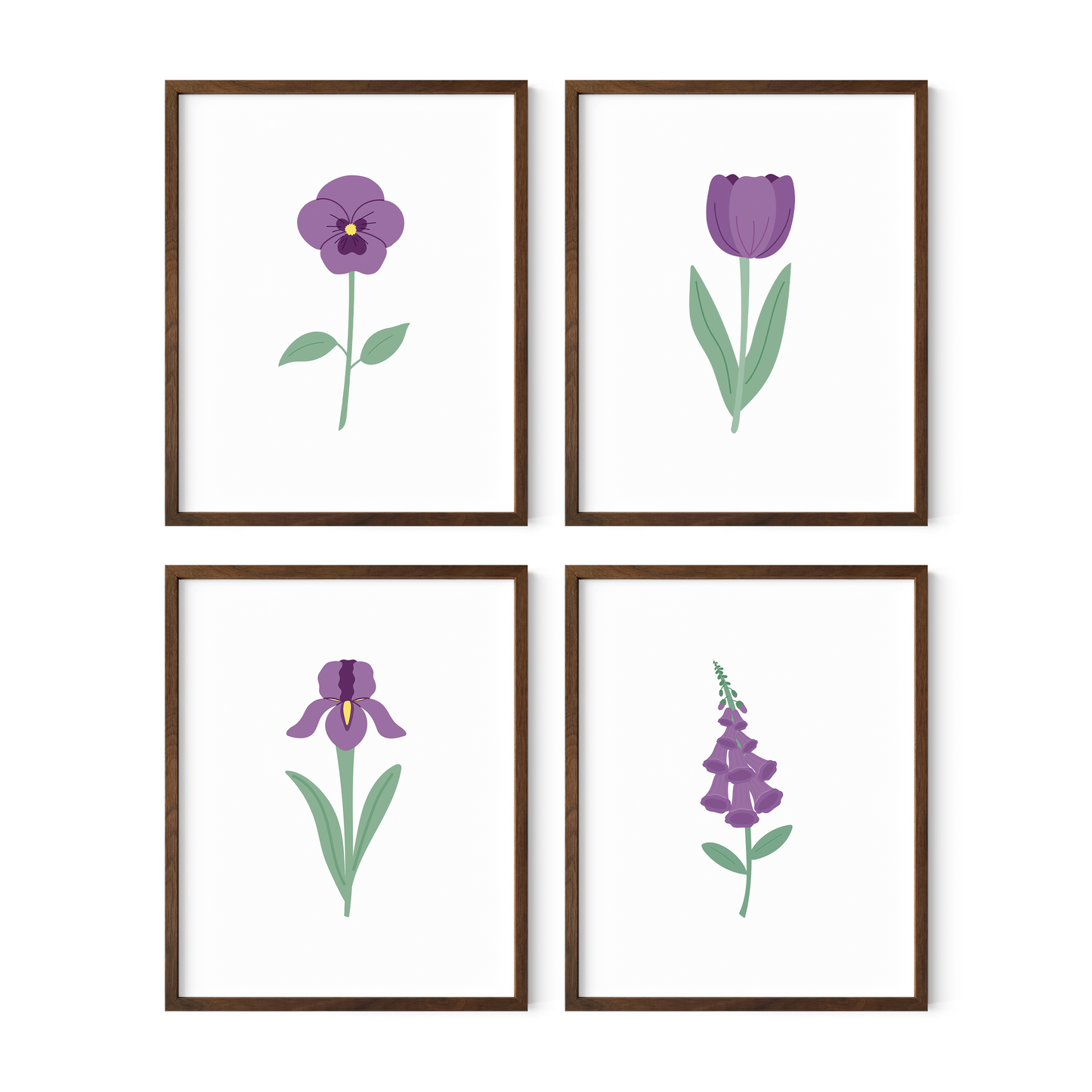 Dark Purple Floral Art Prints (Set of 4)