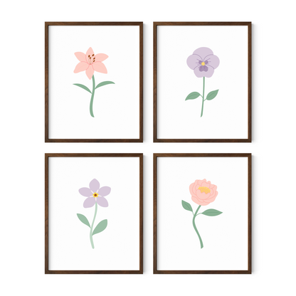 Light Pink and Purple Floral Art Prints (Set of 4)