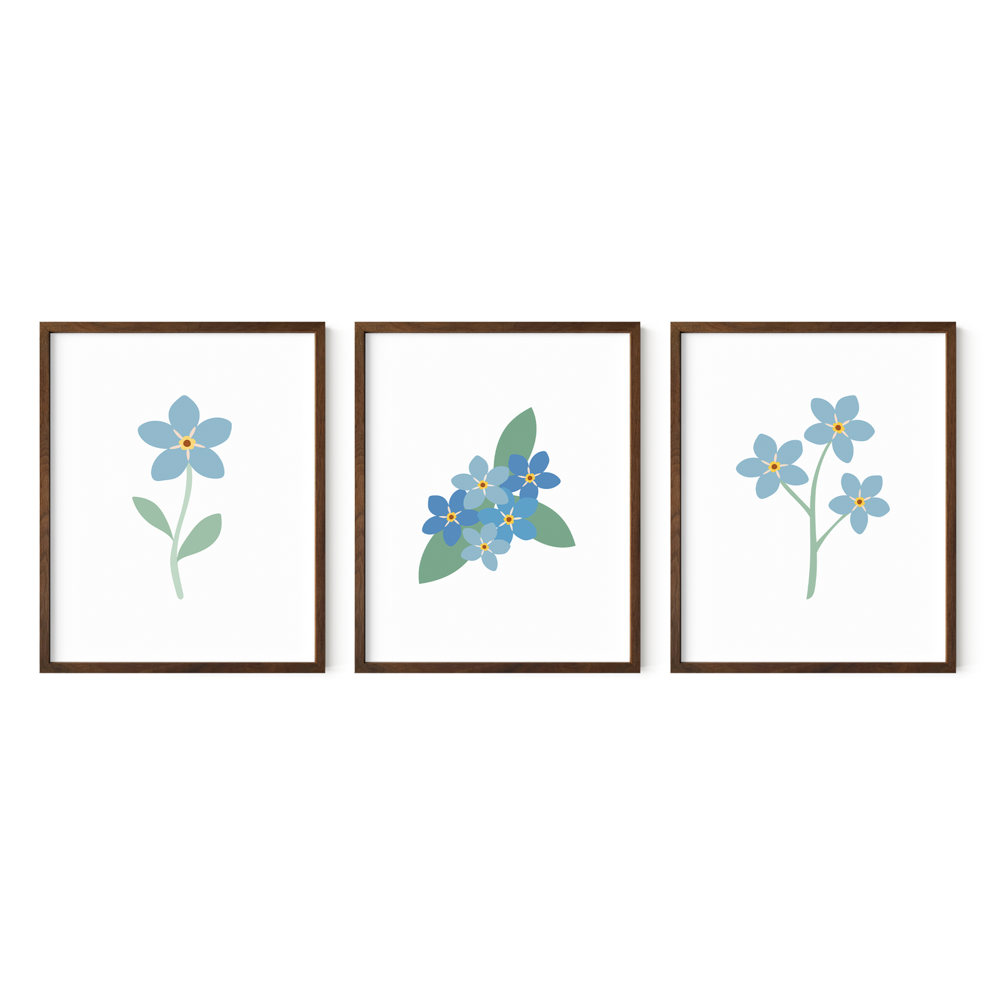 Forget-Me-Not Flower Art Prints (Set of 3)