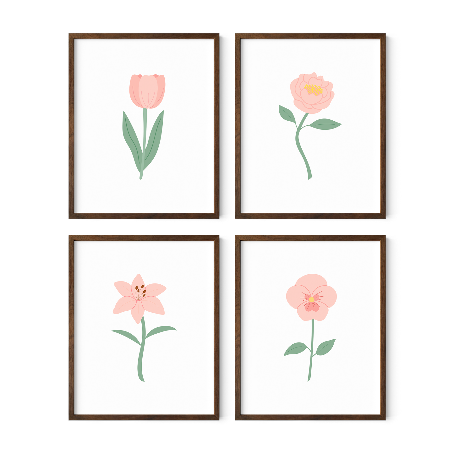 Pink Floral Art Prints (Set of 4)
