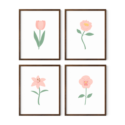 Pink Floral Art Prints (Set of 4)