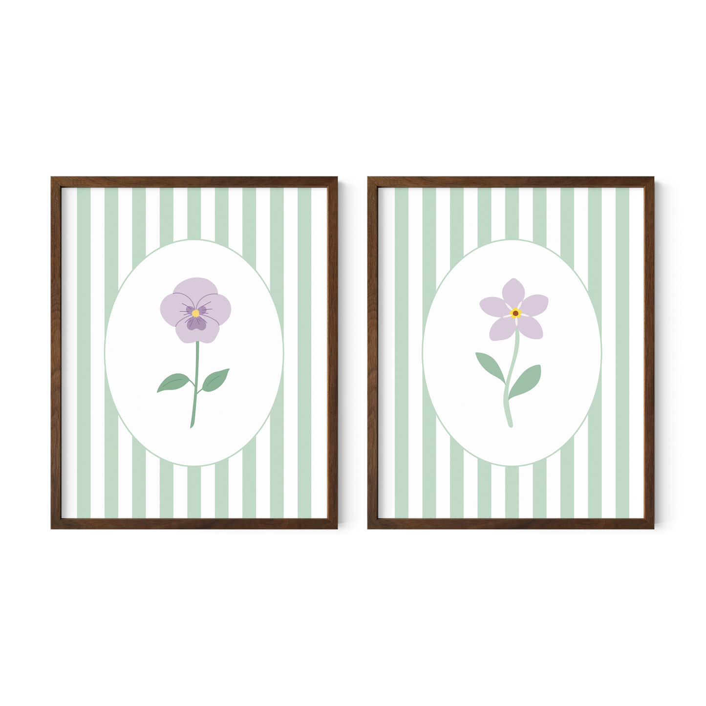 Striped Floral Art Prints (Set of 2)