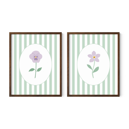 Striped Floral Art Prints (Set of 2)