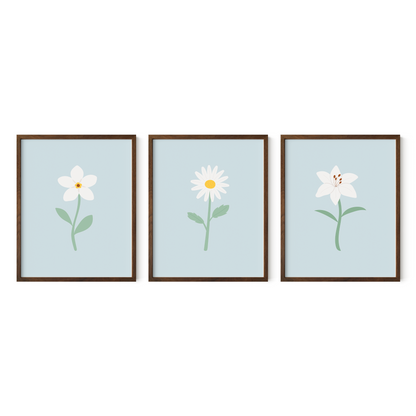 White Floral Art Prints (Set of 3)